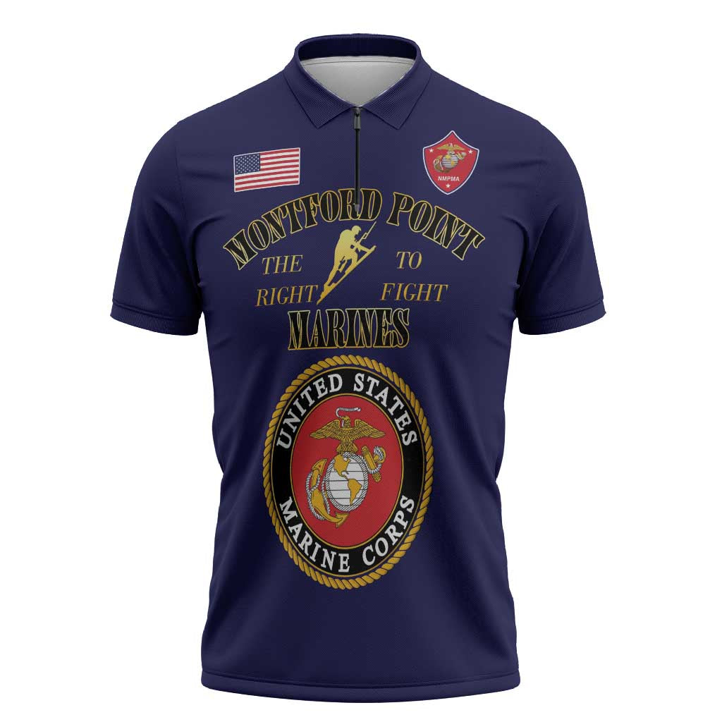 African American Marine Corps Legacy Zipper Polo Shirt Montford Point Heritage Navy Blue