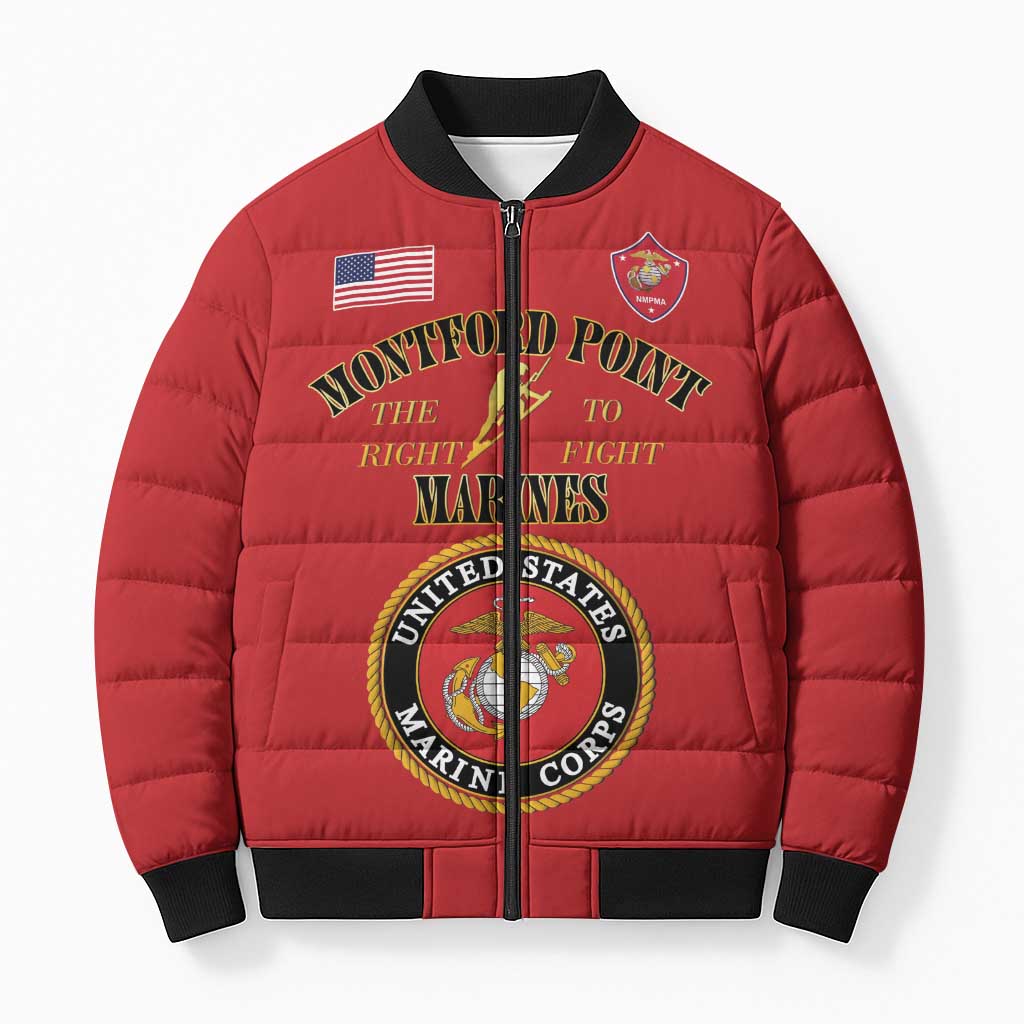 African American Marine Corps Legacy Bomber Puffer Jacket Montford Point Heritage Red