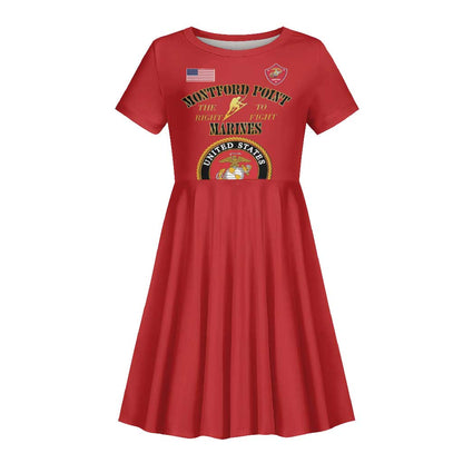 Montford Point Marines Kid Short Sleeve Dress African American Heroes Red - African Pride