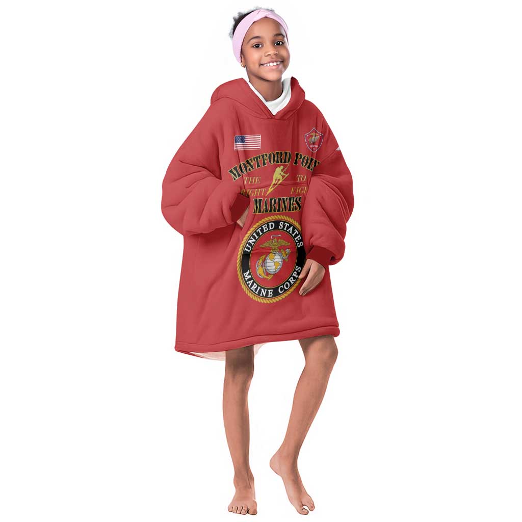Montford Point Marines Kid Wearable Blanket Hoodie African American Heroes Red - African Pride