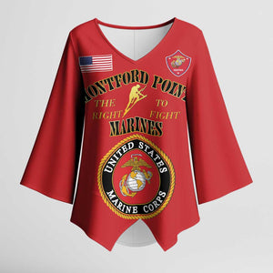 African American Marine Corps Legacy Kimono Sleeve Blouse Montford Point Heritage Red