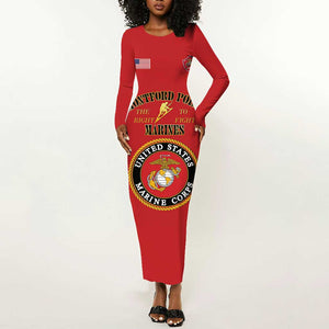 Montford Point Marines Long Sleeve Bodycon Dress African American Heroes Red - African Pride