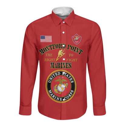 Montford Point Marines Long Sleeve Button Shirt African American Heroes Red - African Pride
