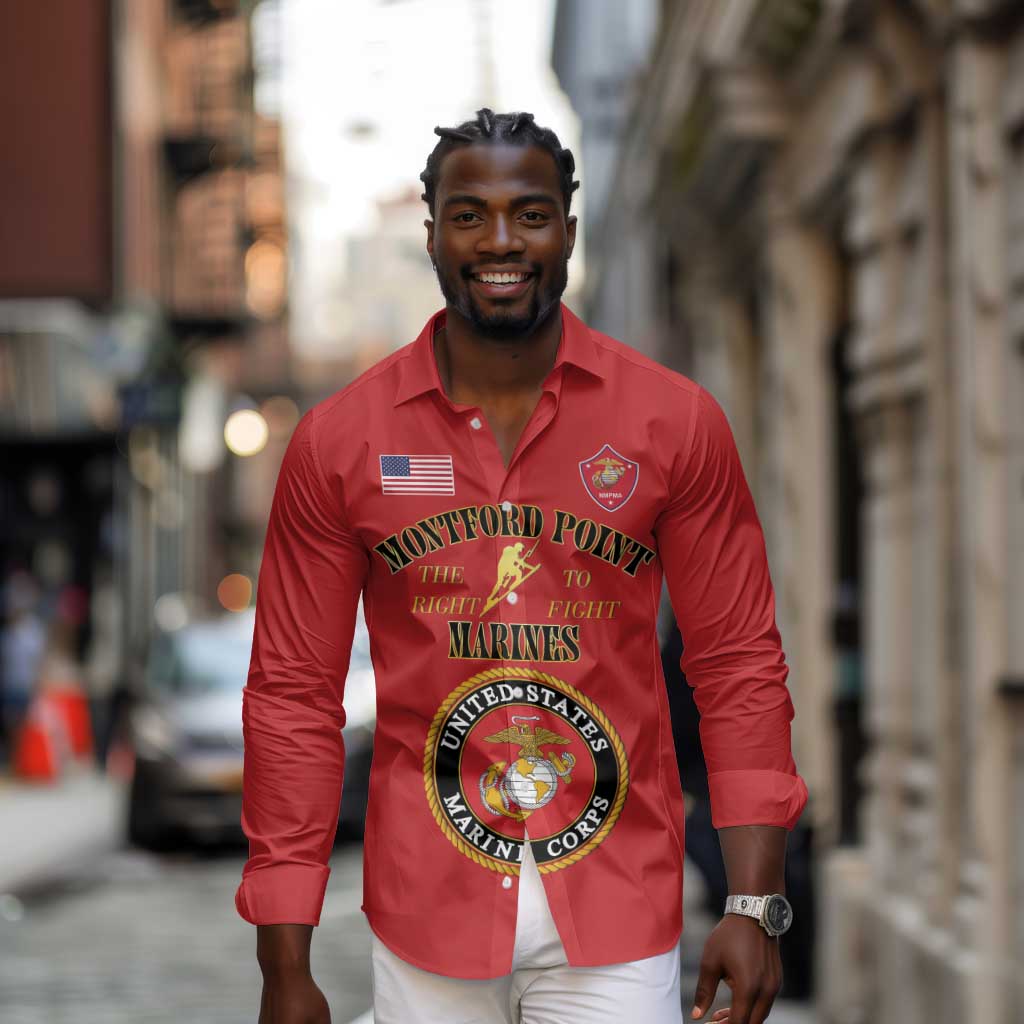 Montford Point Marines Long Sleeve Button Shirt African American Heroes Red - African Pride