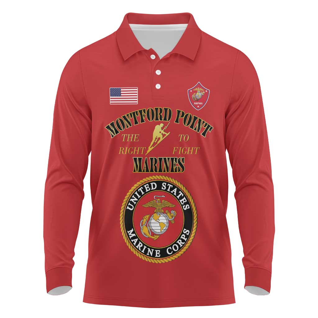 Montford Point Marines Long Sleeve Polo Shirt African American Heroes Red - African Pride
