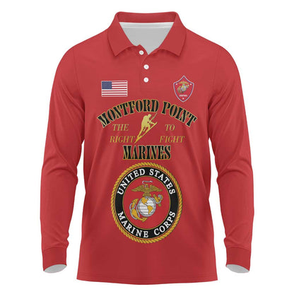 Montford Point Marines Long Sleeve Polo Shirt African American Heroes Red - African Pride