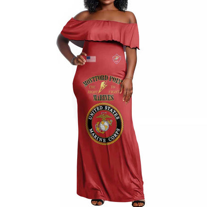 Montford Point Marines Off Shoulder Maxi Dress African American Heroes Red - African Pride