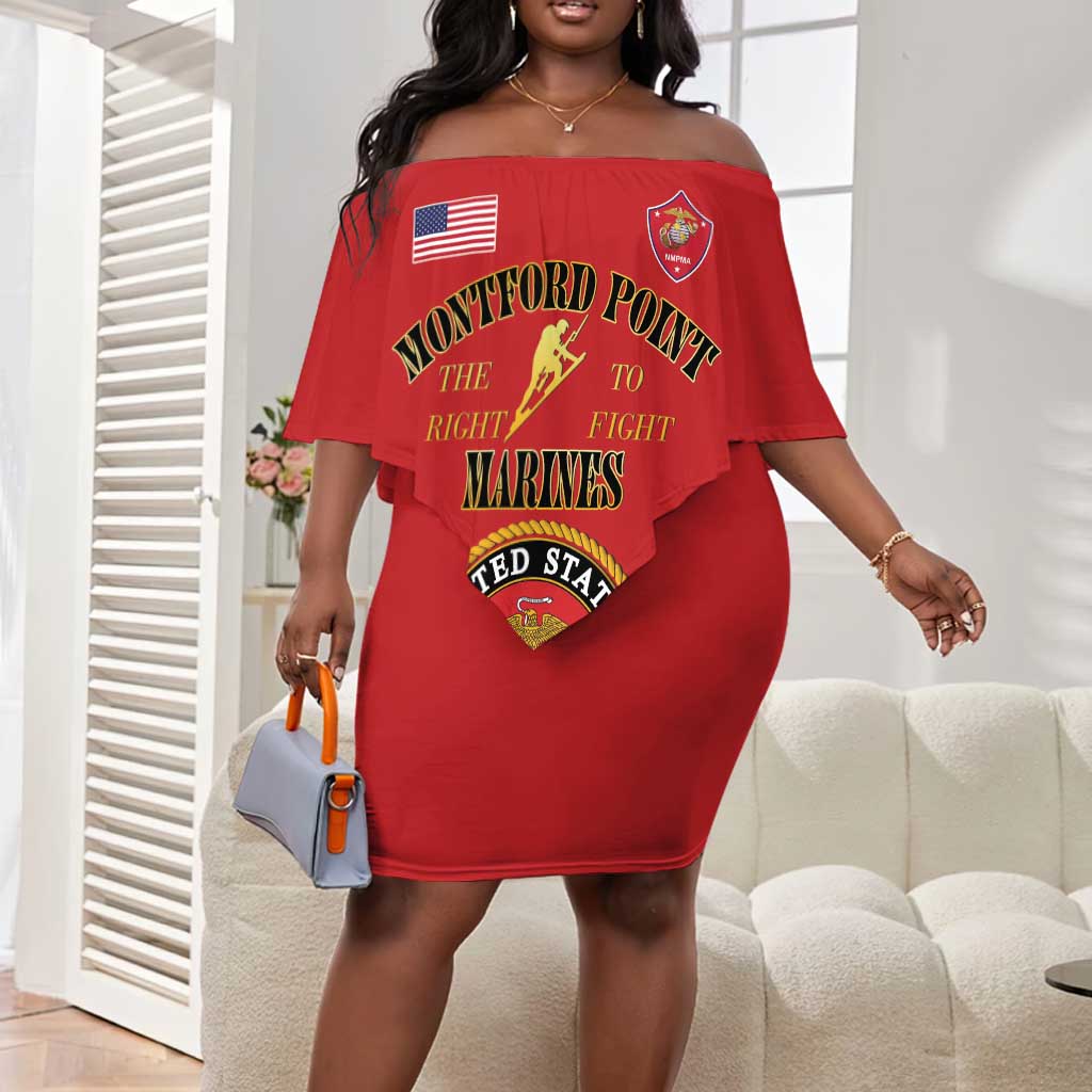 Montford Point Marines Off Shoulder Short Dress African American Heroes Red - African Pride