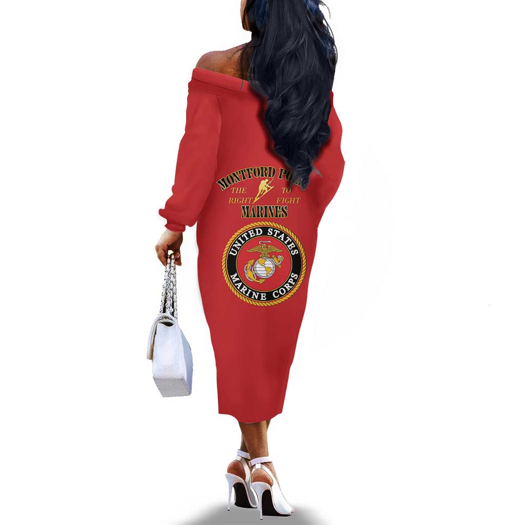 Montford Point Marines Off The Shoulder Long Sleeve Dress African American Heroes Red - African Pride