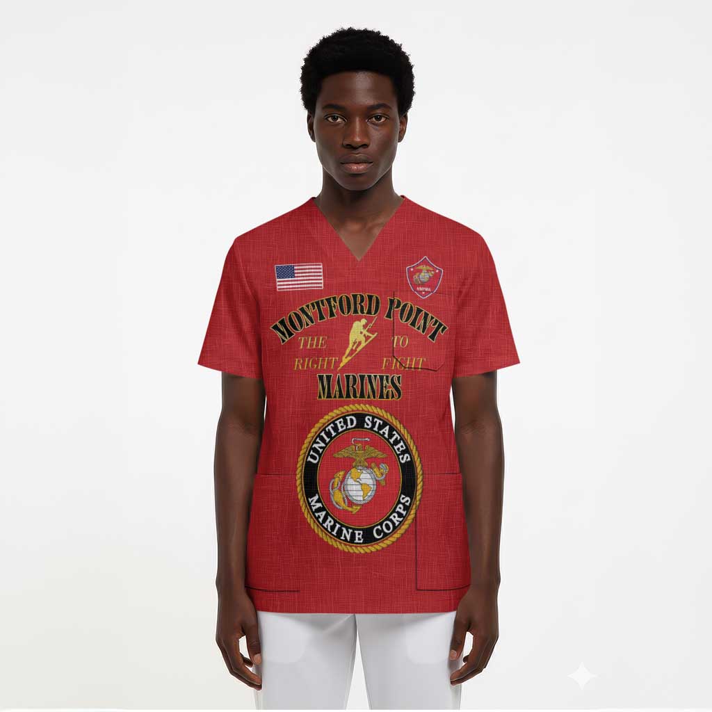 Montford Point Marines Scrub Top African American Heroes Red - African Pride