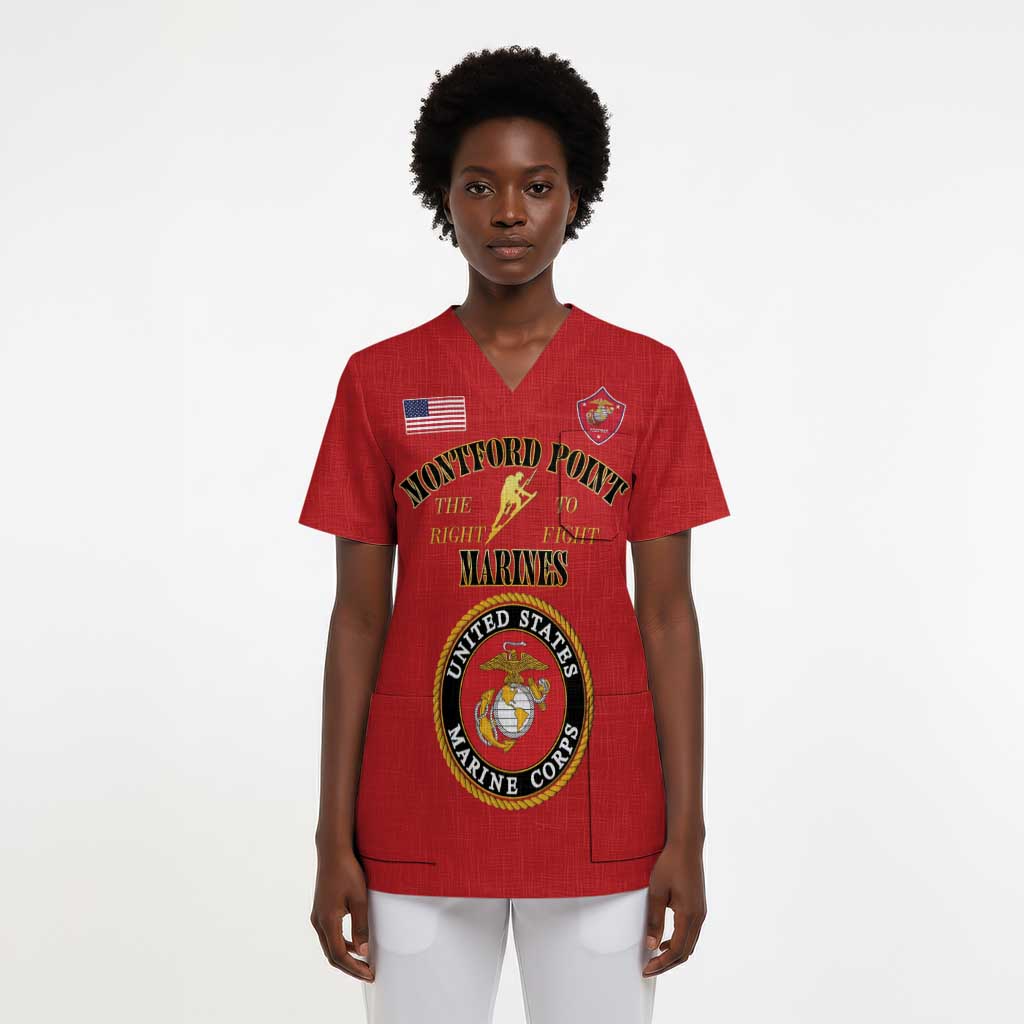 Montford Point Marines Scrub Top African American Heroes Red - African Pride