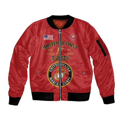 Montford Point Marines Sleeve Zip Bomber Jacket African American Heroes Red - African Pride