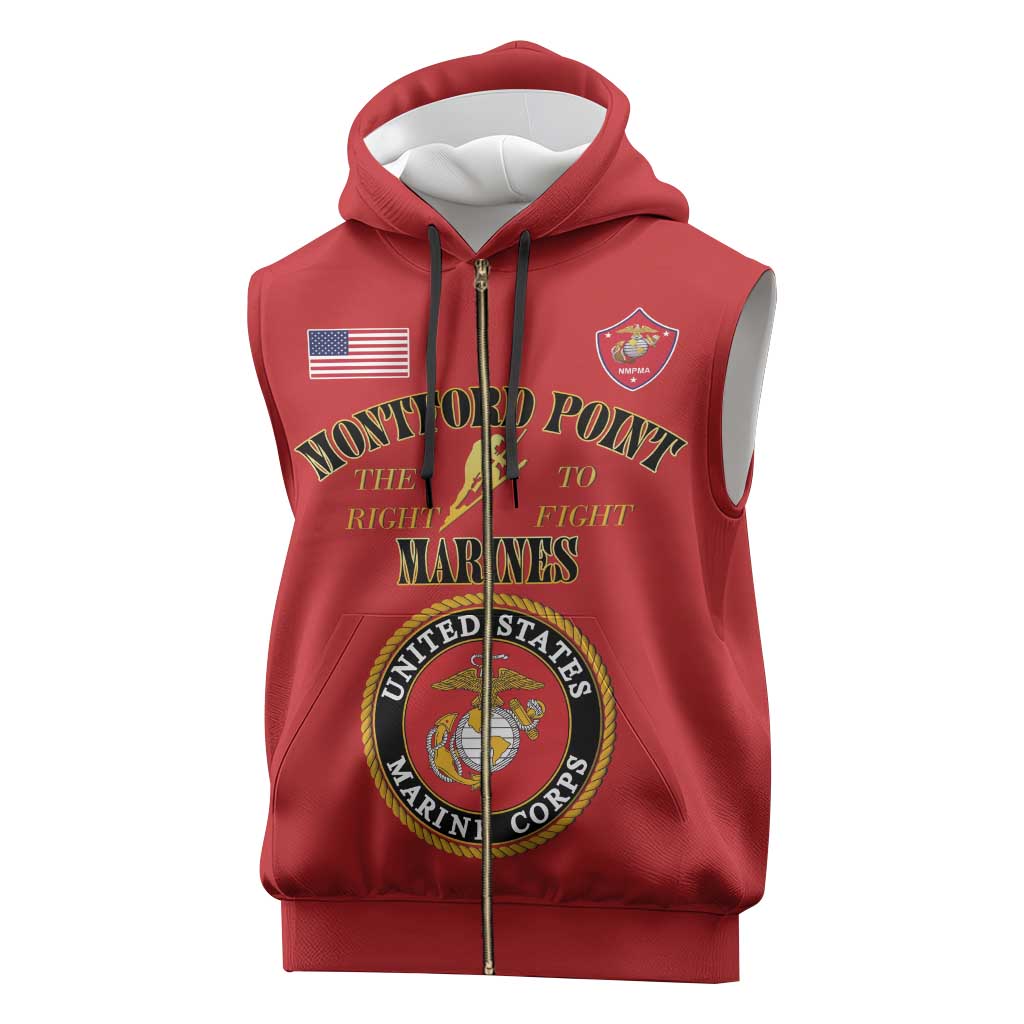 Montford Point Marines Sleeveless Zip Hoodie African American Heroes Red - African Pride