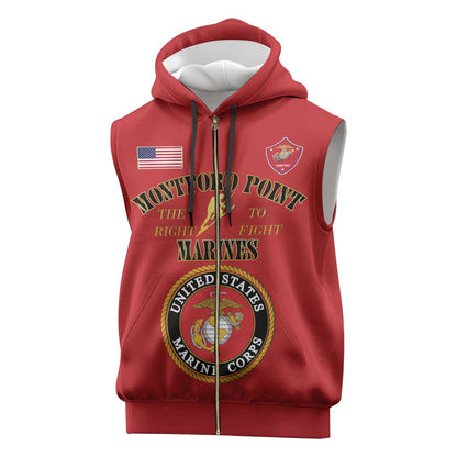 Montford Point Marines Sleeveless Zip Hoodie African American Heroes Red - African Pride