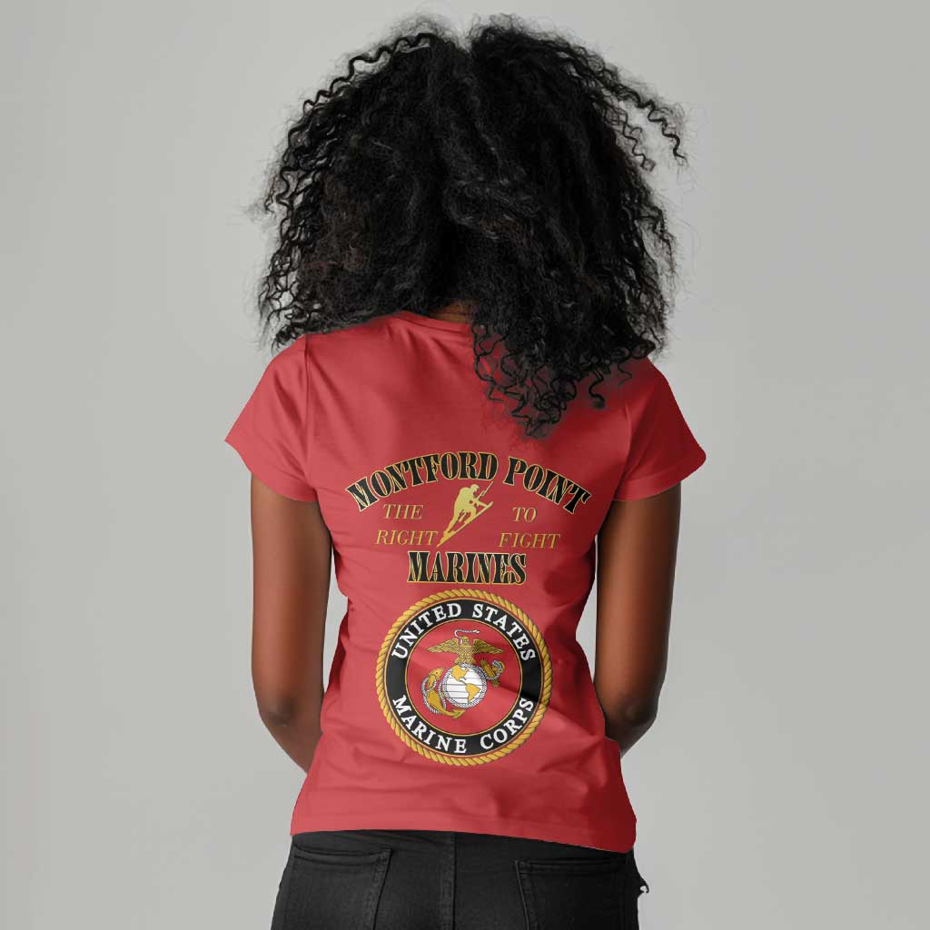 Montford Point Marines Women V-Neck T-Shirt African American Heroes Red - African Pride