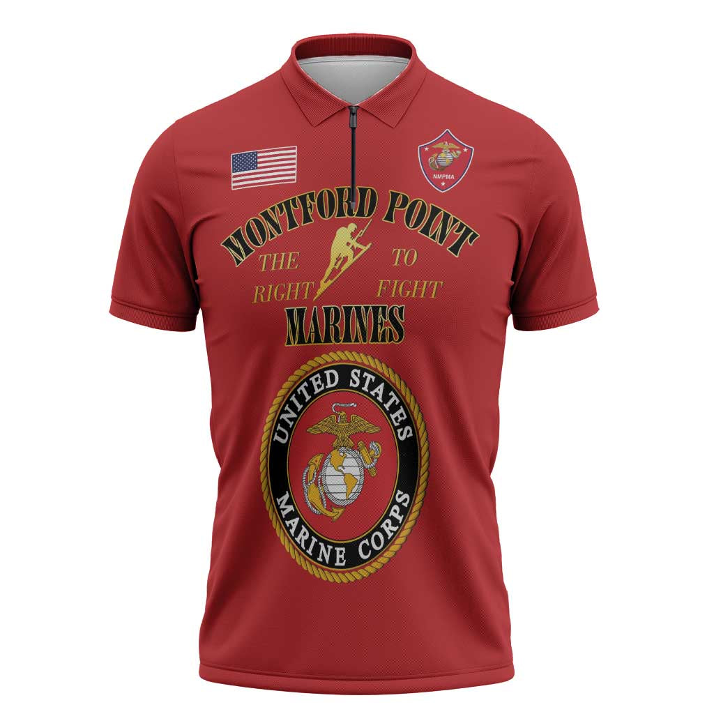African American Marine Corps Legacy Zipper Polo Shirt Montford Point Heritage Red