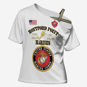 African American Marine Corps Legacy Cross Shoulder Shirt Montford Point Heritage White