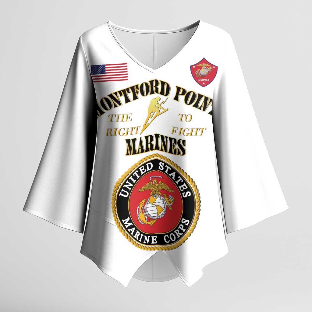 African American Marine Corps Legacy Kimono Sleeve Blouse Montford Point Heritage White