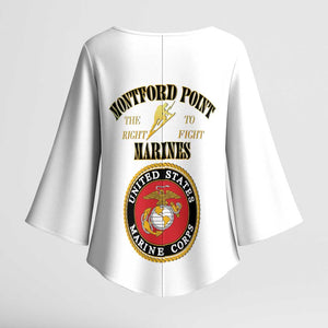 African American Marine Corps Legacy Kimono Sleeve Blouse Montford Point Heritage White