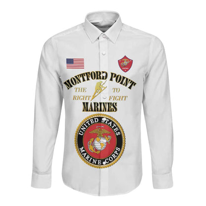 Montford Point Marines Long Sleeve Button Shirt African American Heroes White - African Pride