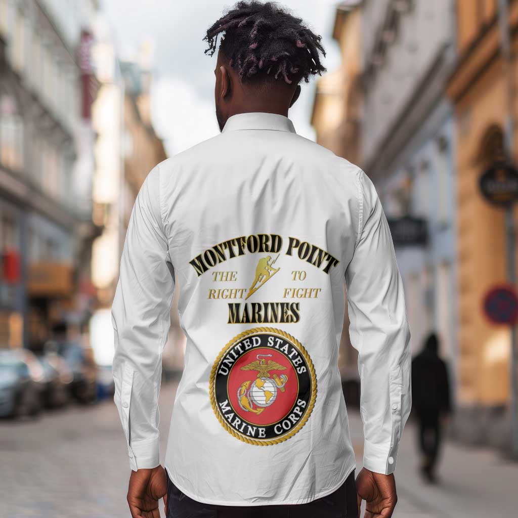 Montford Point Marines Long Sleeve Button Shirt African American Heroes White - African Pride