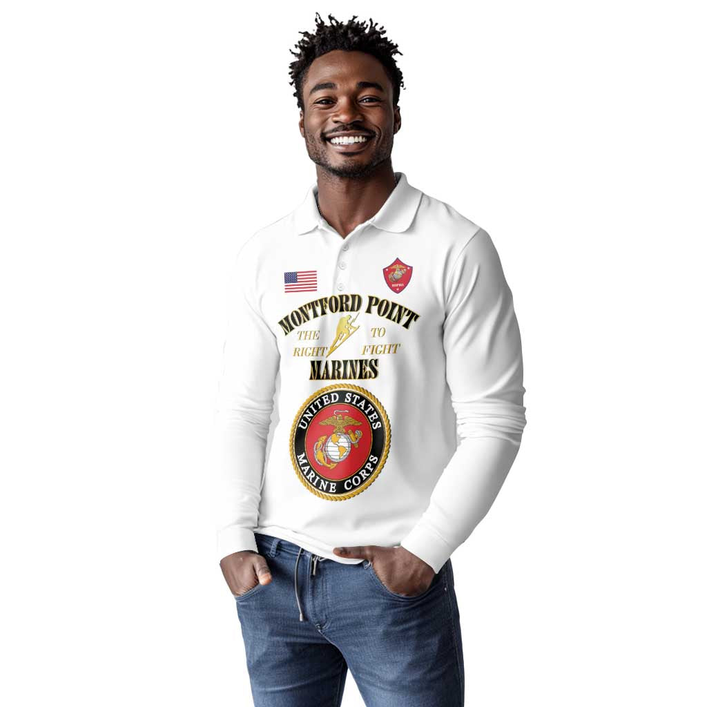 Montford Point Marines Long Sleeve Polo Shirt African American Heroes White - African Pride