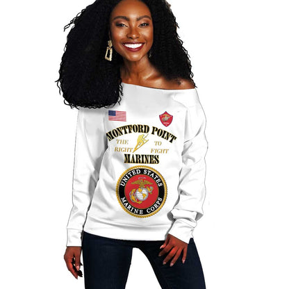 Montford Point Marines Off Shoulder Sweater African American Heroes White - African Pride