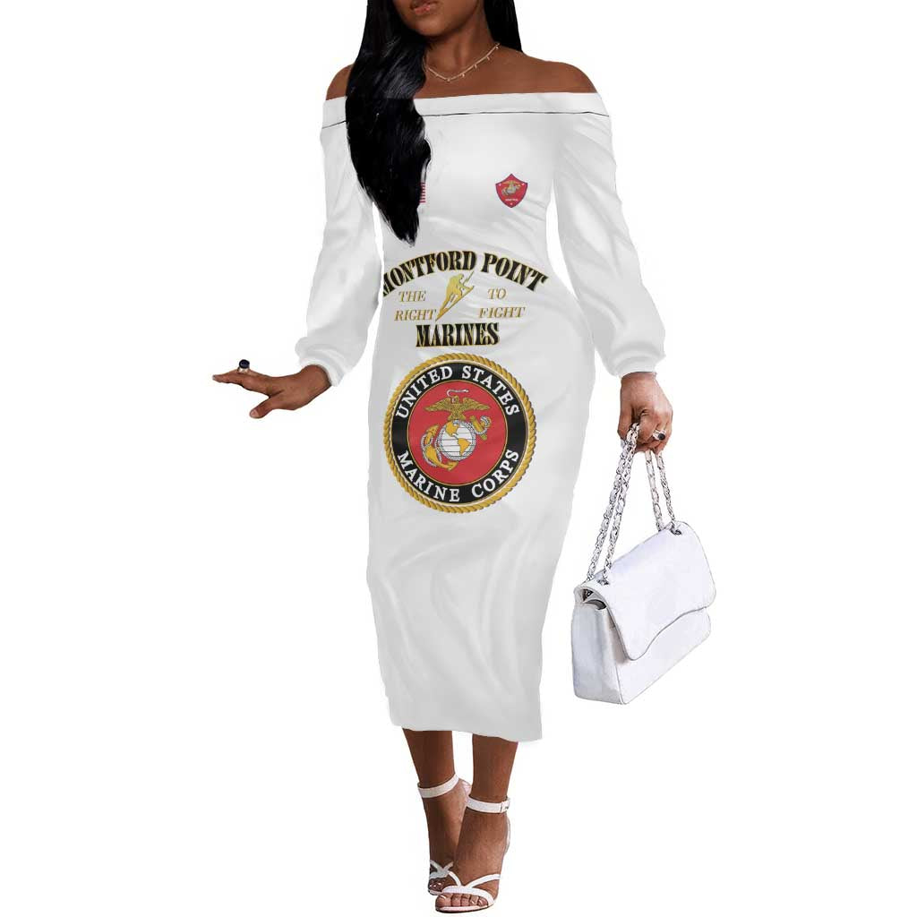 Montford Point Marines Off The Shoulder Long Sleeve Dress African American Heroes White - African Pride