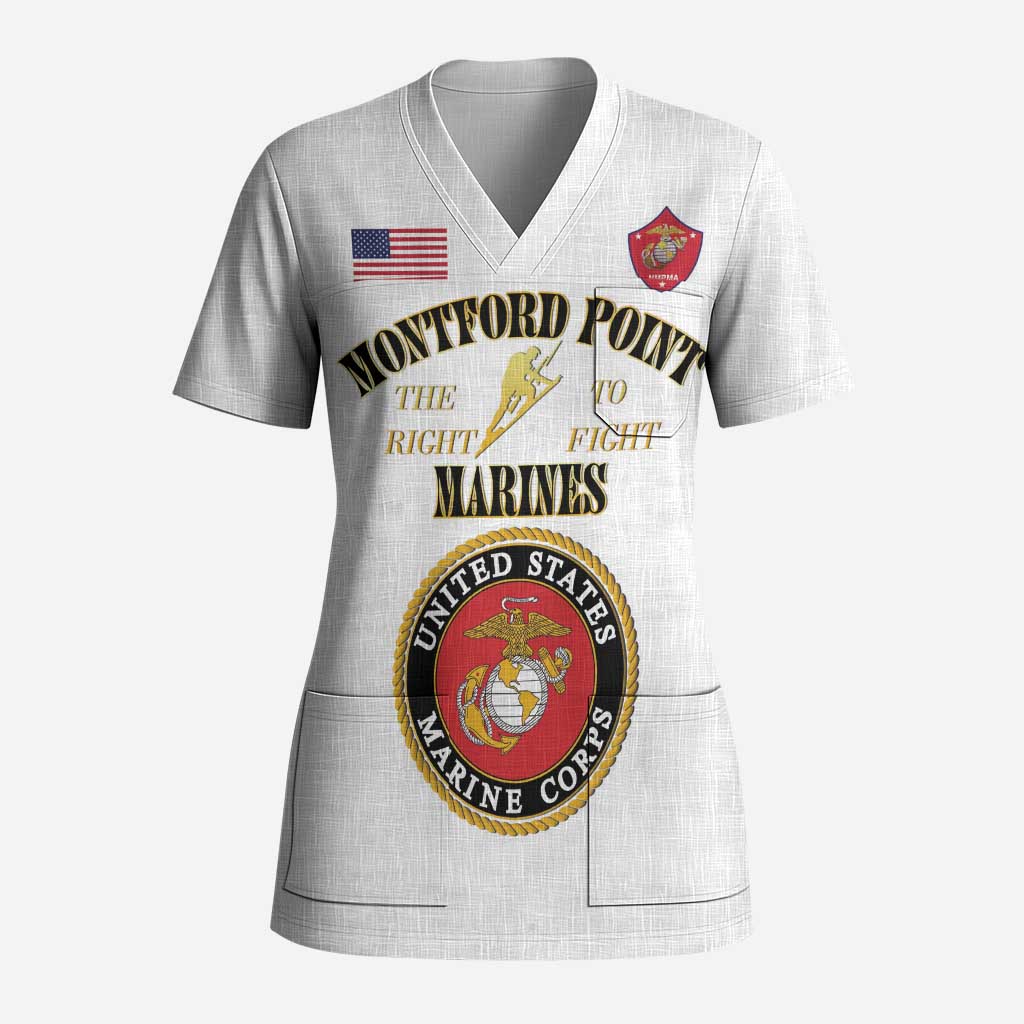 Montford Point Marines Scrub Top African American Heroes White - African Pride
