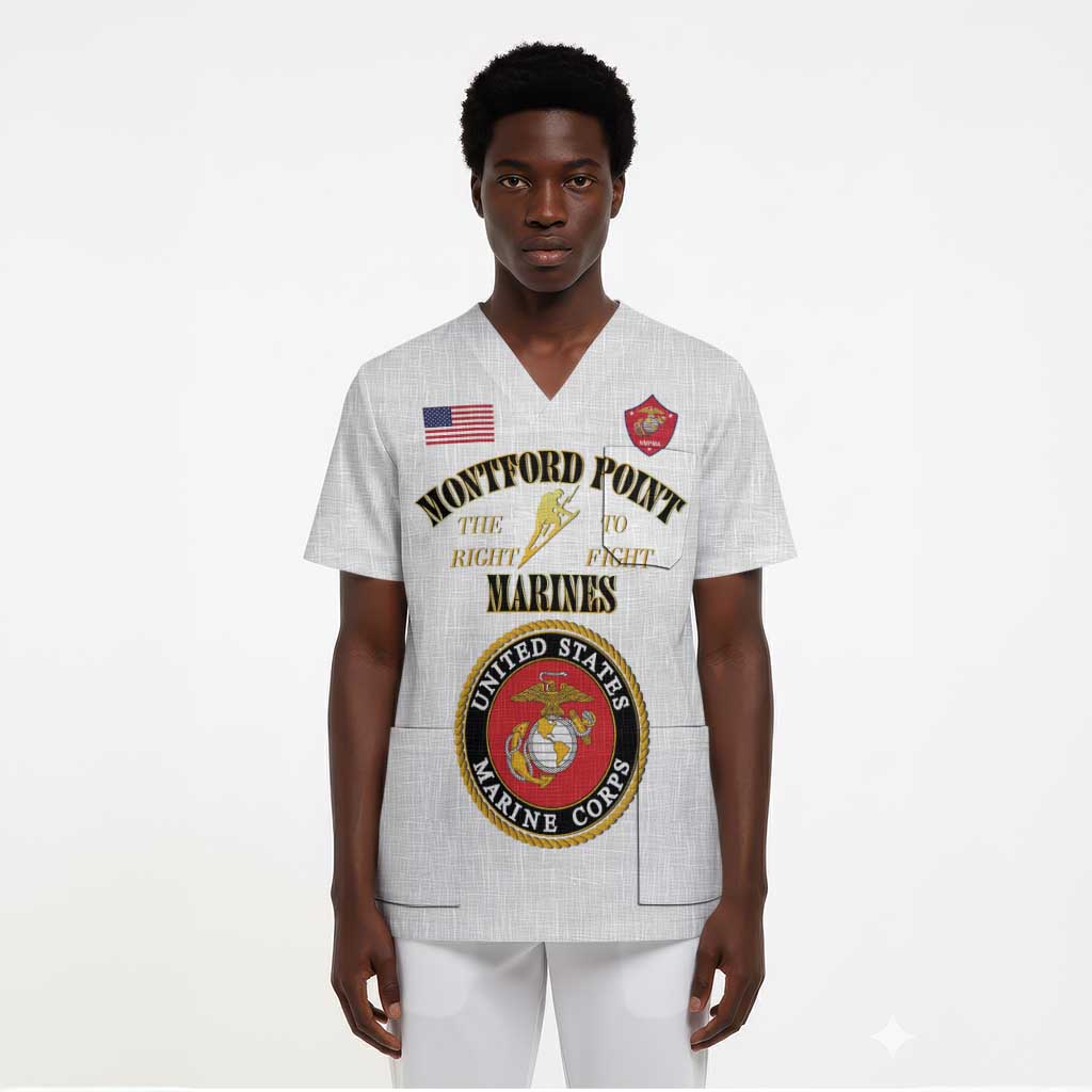 Montford Point Marines Scrub Top African American Heroes White - African Pride