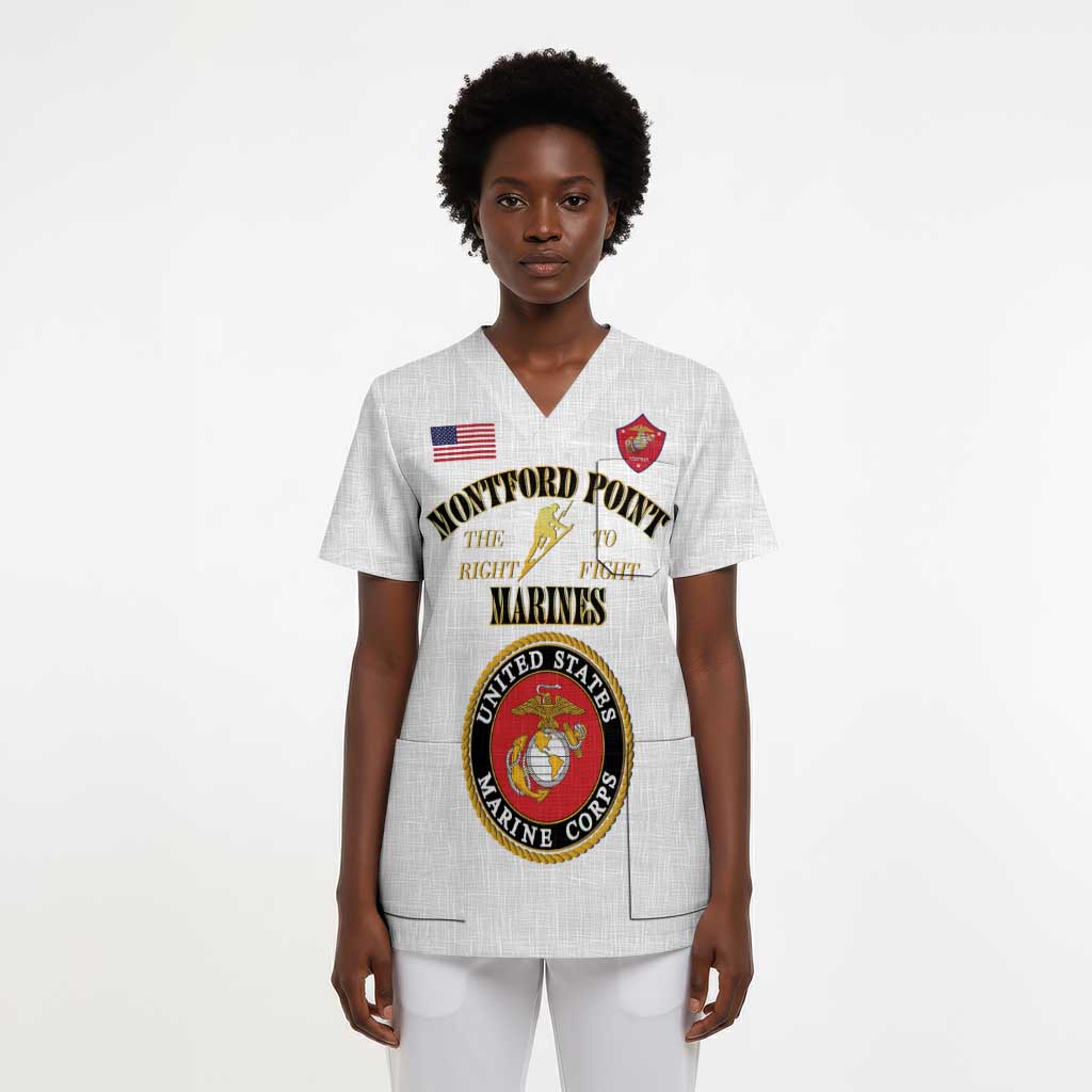 Montford Point Marines Scrub Top African American Heroes White - African Pride