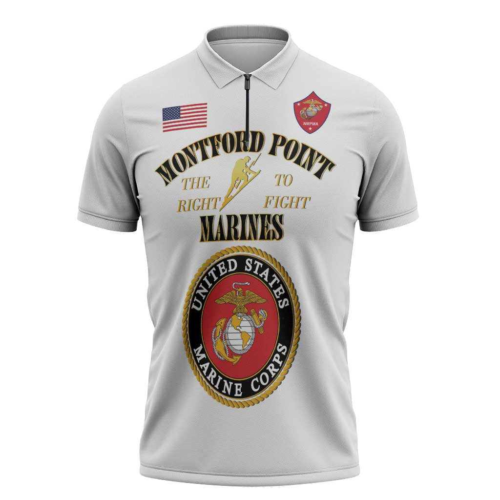 African American Marine Corps Legacy Zipper Polo Shirt Montford Point Heritage White