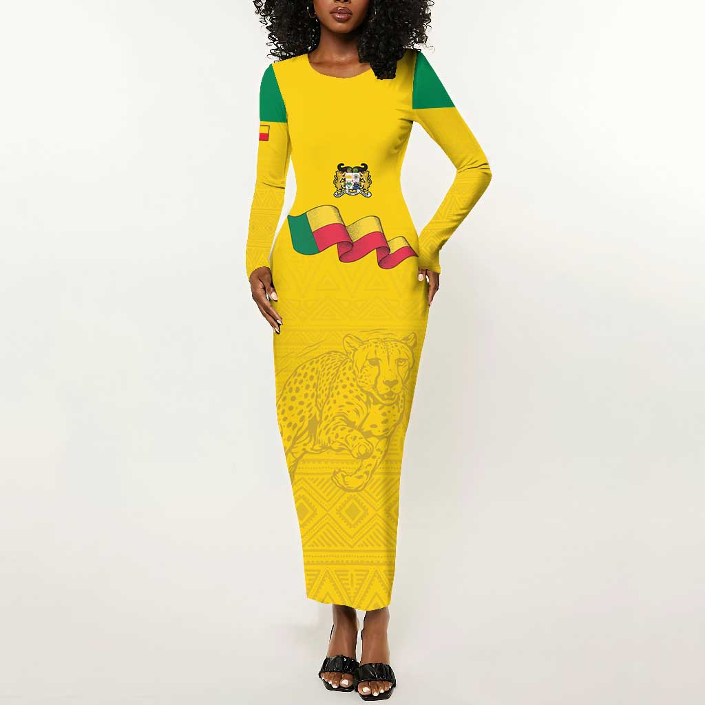Afro Benin Football Custom Long Sleeve Bodycon Dress Come On Les Guepards - African Pride
