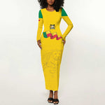 Afro Benin Football Custom Long Sleeve Bodycon Dress Come On Les Guepards - African Pride