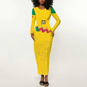 Afro Benin Football Custom Long Sleeve Bodycon Dress Come On Les Guepards - African Pride