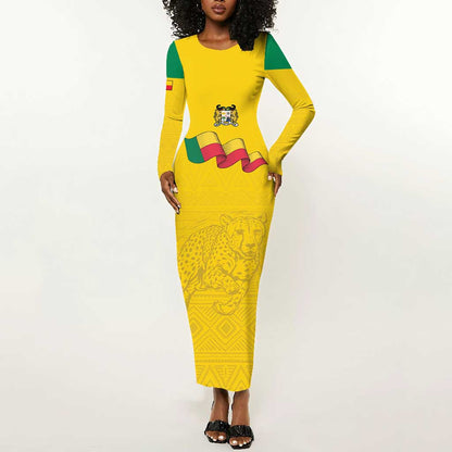 Afro Benin Football Custom Long Sleeve Bodycon Dress Come On Les Guepards - African Pride