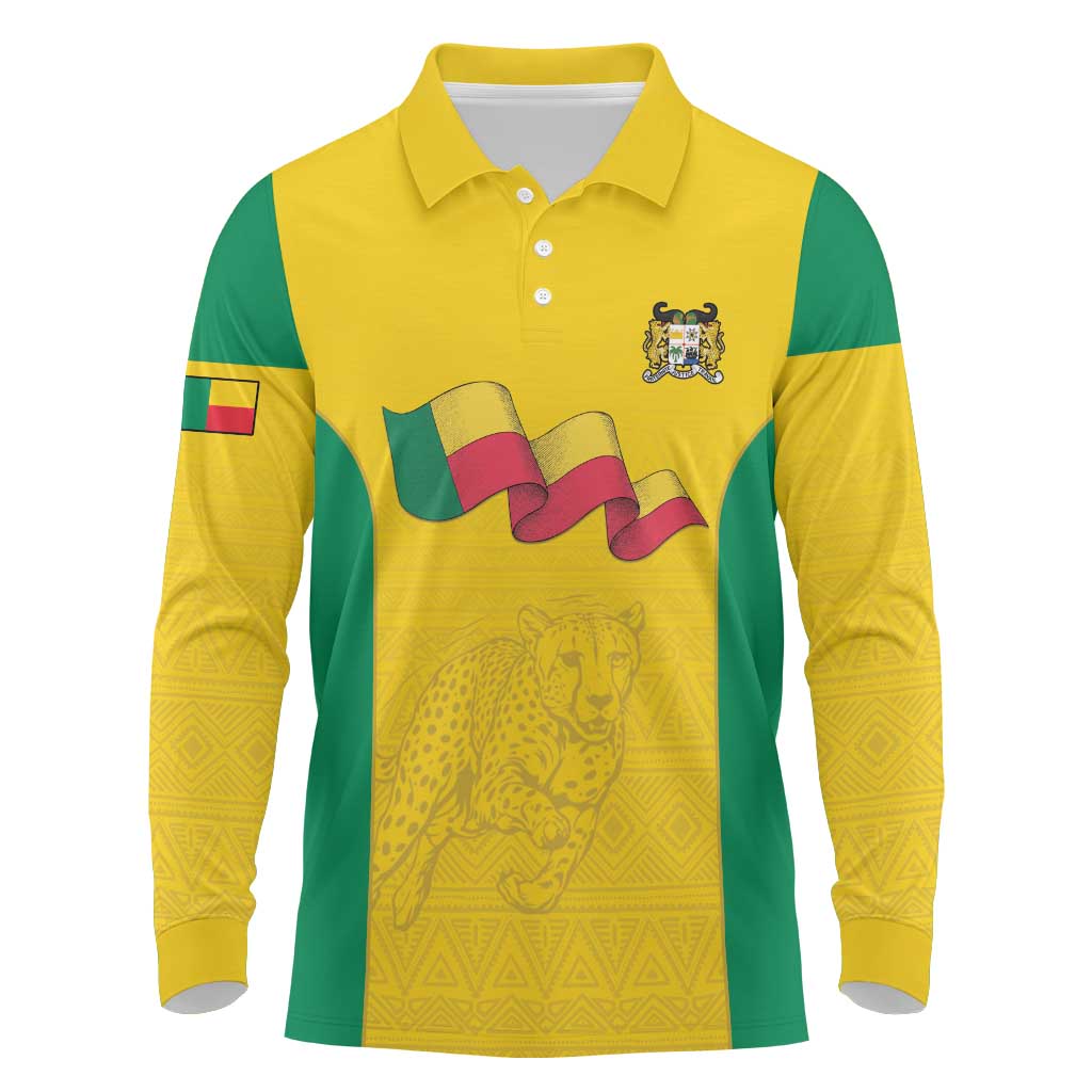 Afro Benin Football Custom Long Sleeve Polo Shirt Come On Les Guepards - African Pride