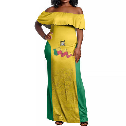 Afro Benin Football Custom Off Shoulder Maxi Dress Come On Les Guepards - African Pride