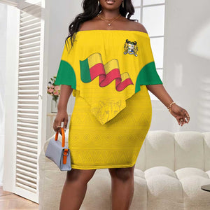 Afro Benin Football Custom Off Shoulder Short Dress Come On Les Guepards - African Pride