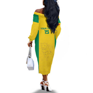 Afro Benin Football Custom Off The Shoulder Long Sleeve Dress Come On Les Guepards - African Pride
