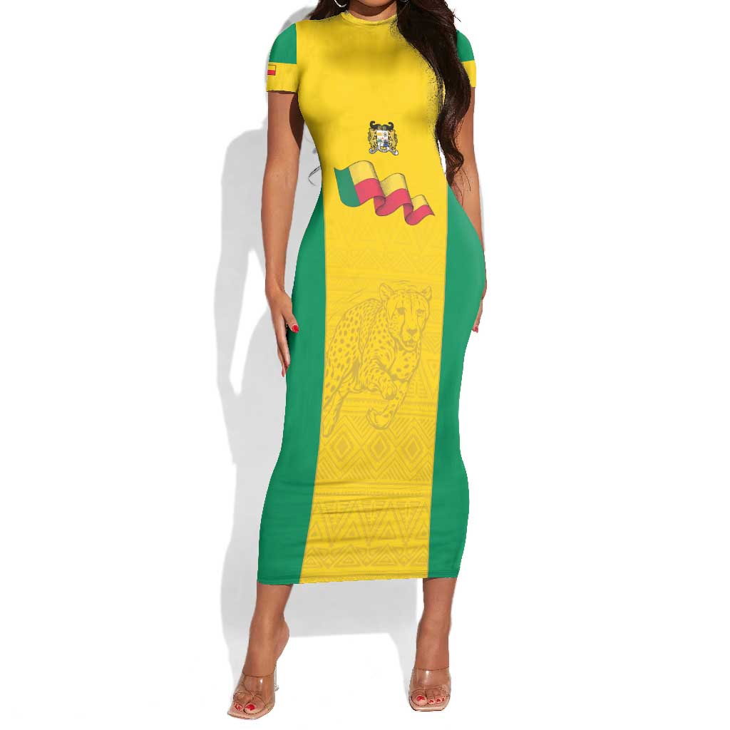 Afro Benin Football Custom Short Sleeve Bodycon Dress Come On Les Guepards - African Pride