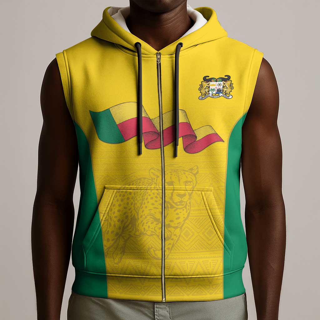 Afro Benin Football Custom Sleeveless Zip Hoodie Come On Les Guepards - African Pride