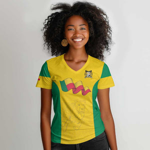 Afro Benin Football Custom Women V-Neck T-Shirt Come On Les Guepards - African Pride