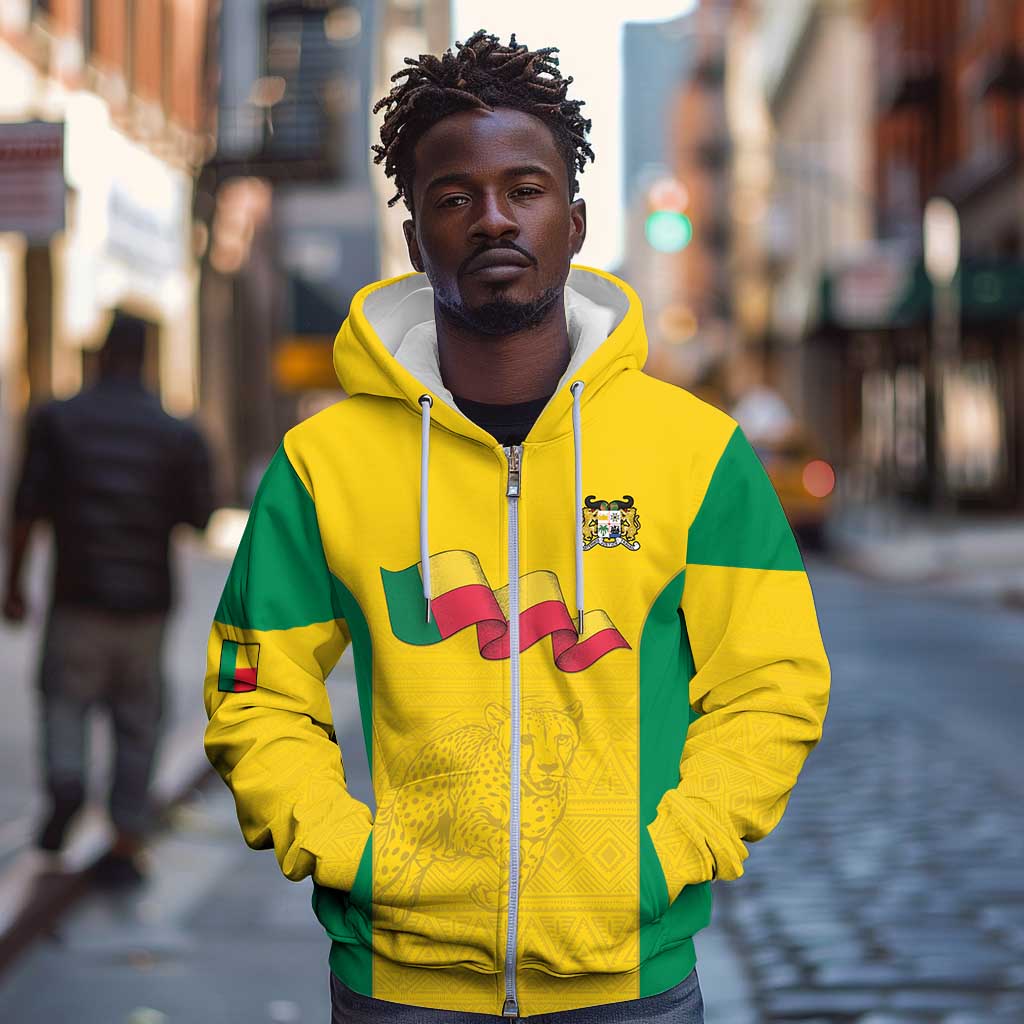Afro Benin Football Custom Zip Hoodie Come On Les Guepards - African Pride