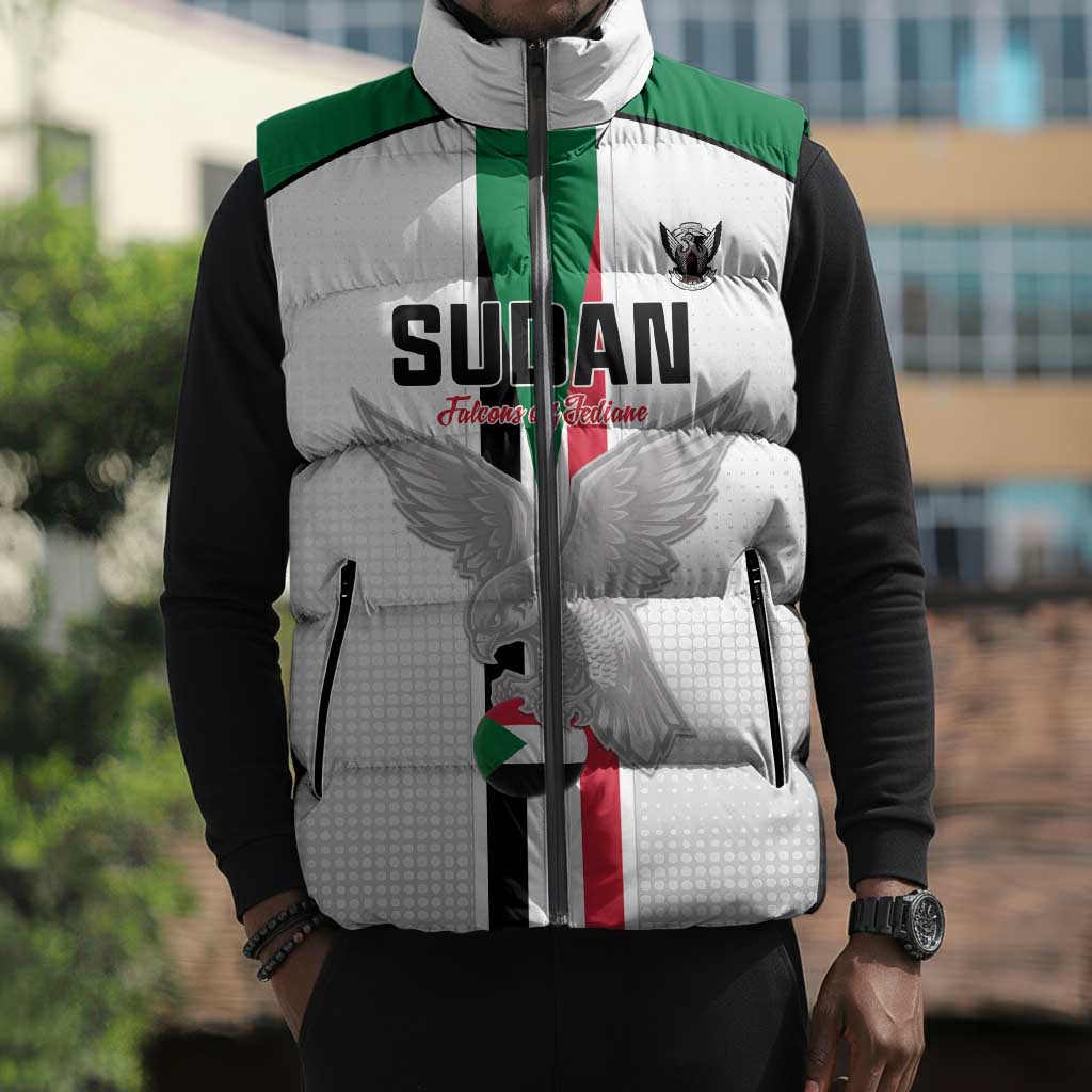 Custom Sudan Football Sleeveless Puffer Jacket Go Champions Falcons of Jediane