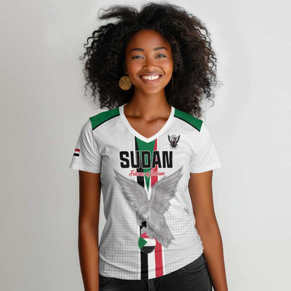 Afro Sudan Football Custom Women V-Neck T-Shirt Come On Falcons of Jediane - African Pride