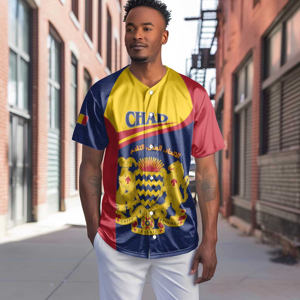 Afro Tchad Personalised Baseball Jersey Coat Of Arms - African Pattern