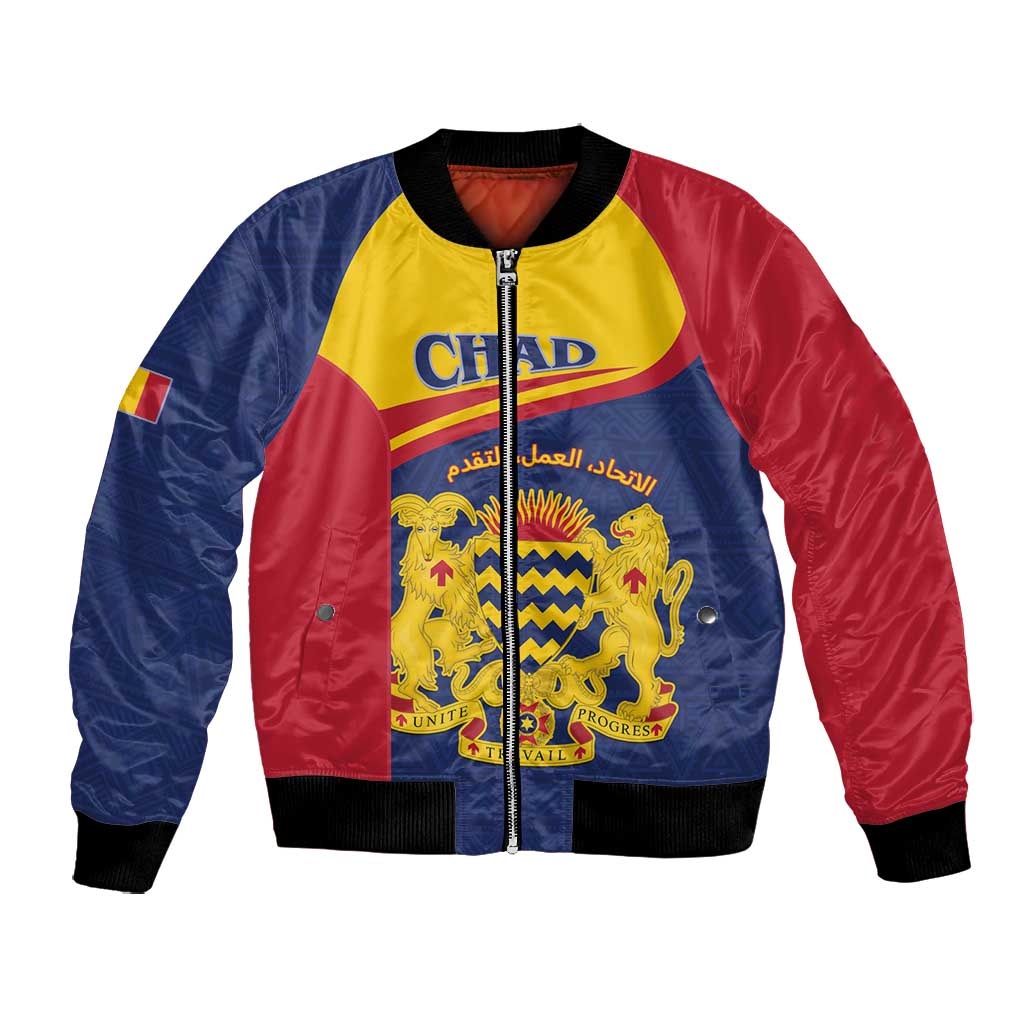 Afro Tchad Personalised Bomber Jacket Coat Of Arms - African Pattern