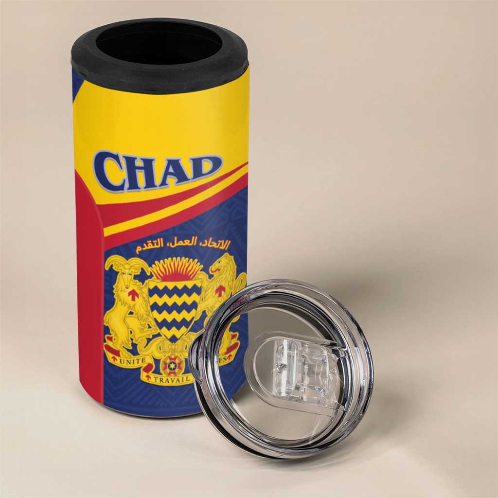 Afro Tchad Personalised 4 in 1 Can Cooler Tumbler Coat Of Arms - African Pattern