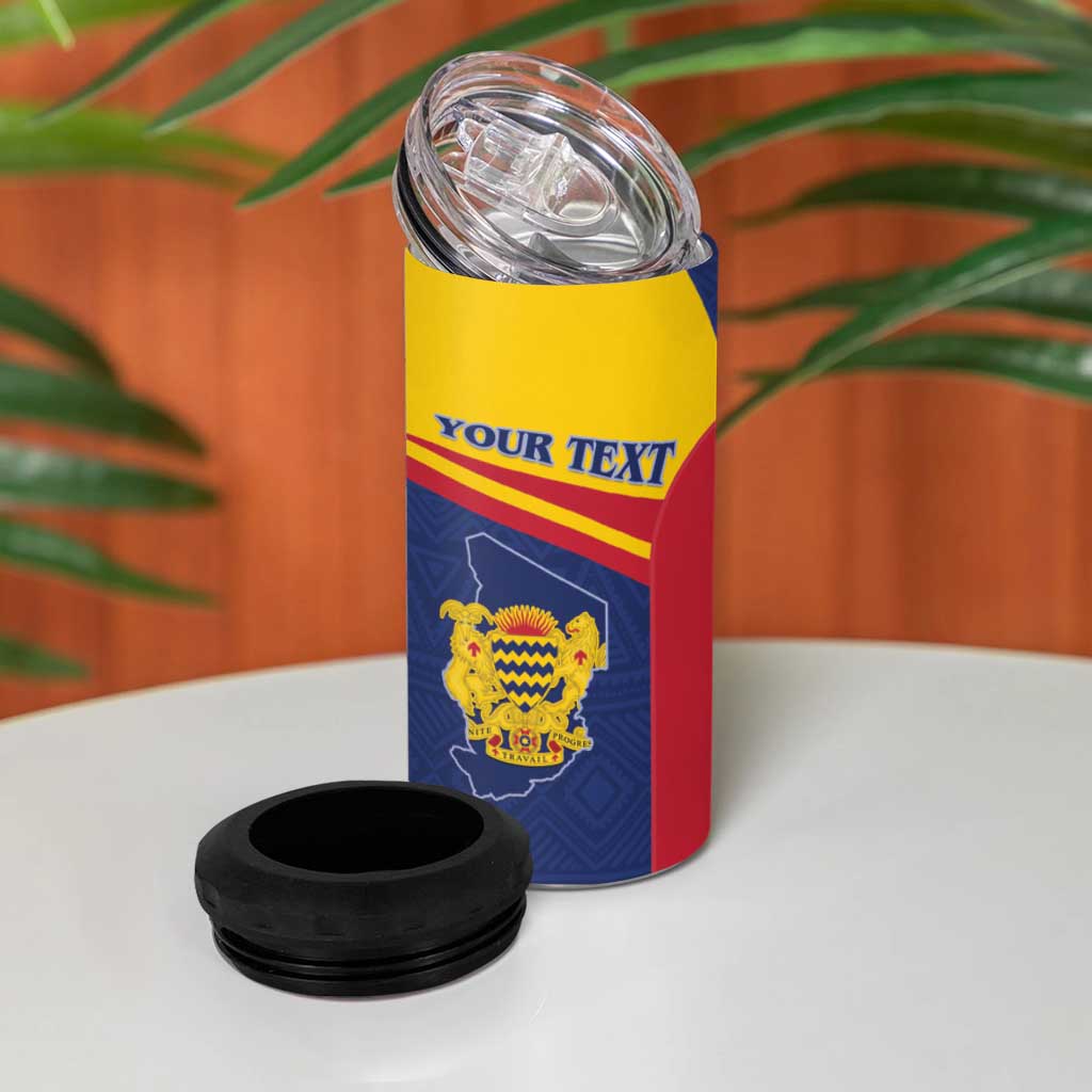Afro Tchad Personalised 4 in 1 Can Cooler Tumbler Coat Of Arms - African Pattern